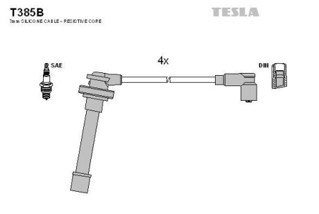 Фото автозапчастини кабель запалювання к-кт Nissan Micra (K11) 1.0,1.3 i 16V 08.92 - 09.00 Tesla T385B