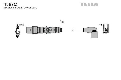 Фото автозапчасти кабель запалювання к-кт Seat Ibiza, Cordoba 1.6 BAH 04.03- Tesla T387C