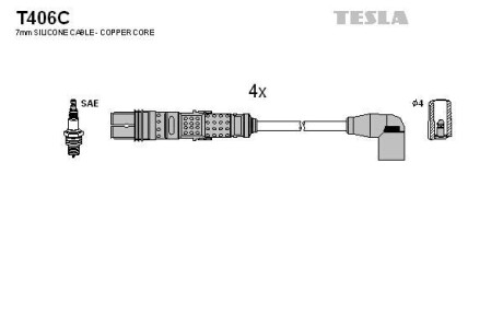 Фото автозапчасти комплект кабелiв запалювання Tesla T406C