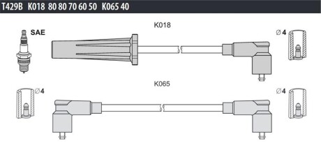 Фото автозапчастини кабель запалювання к-кт Аналог TES T700C Audi, VW 81-96 2,0 Tesla T429B