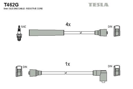 Фото автозапчастини кабель запалювання к-кт Ford 80-92 1,4 Tesla T462G