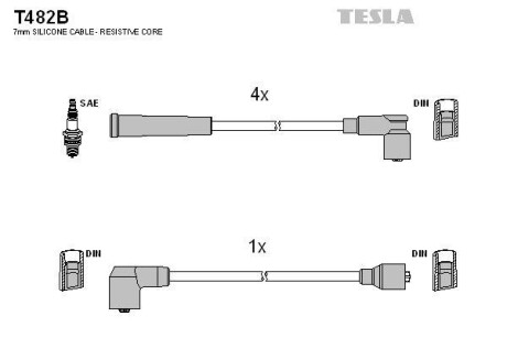 Фото автозапчасти кабель запалювання к-кт Mazda 323 87- 1,3 Tesla T482B