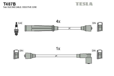 Фото автозапчастини кабель запалювання к-кт Mitsubishi Galant 80-87 1,6 Tesla T487B