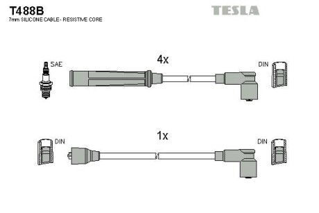 Фото автозапчастини кабель запалювання к-кт Nissan Bluebird 80-90 1,6 Tesla T488B