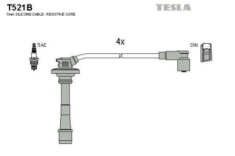 Фото автозапчасти комплект кабелiв запалювання Tesla T521B