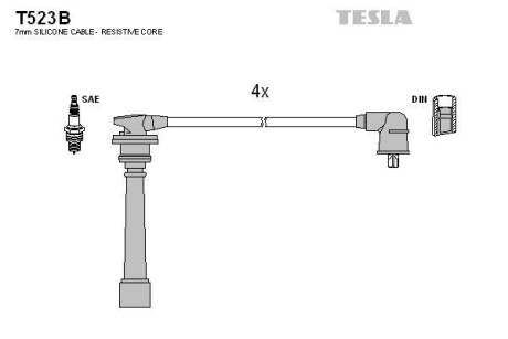 Фото автозапчастини кабель запалювання к-кт HY 94- 1,4 Tesla T523B