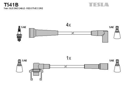 Фото автозапчасти комплект кабелiв запалювання Tesla T541B