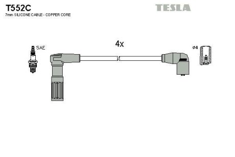 Фото автозапчастини кабель запалювання к-кт Citroen,Peugeot,Fiat,Lancia 89- 1,4 Tesla T552C