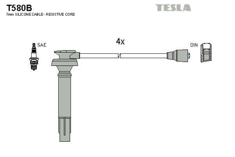 Фото автозапчасти комплект кабелiв запалювання Tesla T580B