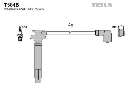 Фото автозапчасти комплект кабелiв запалювання Tesla T584B