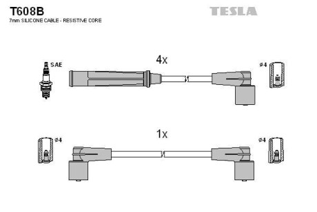 Фото автозапчасти кабель запалювання к-кт Volvo 740,940,960 83-93 2,0 Tesla T608B