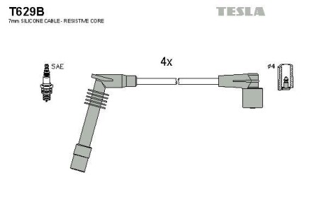 Фото автозапчасти кабель запалювання к-кт Opel 91-03 1,2 Tesla T629B