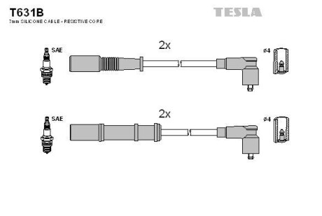 Фото автозапчастини кабель запалювання к-кт Fiat Dobol 1.4 10.05-,Lancia 05-1.2 Tesla T631B