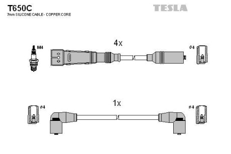 Фото автозапчастини кабель запалювання к-кт Seat,VW 80-01 1,6 Tesla T650C