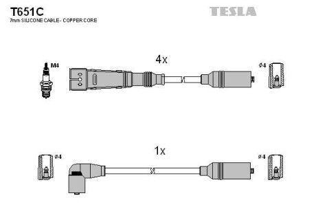 Фото автозапчастини кабель запалювання к-кт Seat,VW 88-02 1,8 Tesla T651C