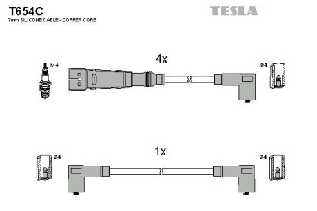 Фото автозапчастини кабель запалювання к-кт Seat,VW 83-00 1,3 Tesla T654C