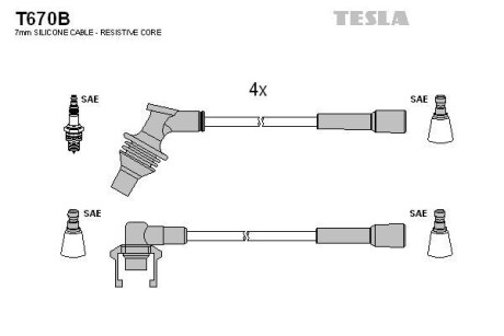 Фото автозапчасти кабель запалювання к-кт Renault Clio, laguna 93-01 1,8 Tesla T670B