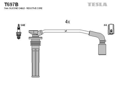 Фото автозапчастини комплект кабелiв запалювання Tesla T697B