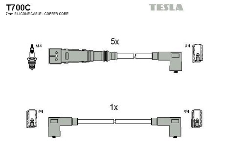 Фото автозапчастини кабель запалювання к-кт Audi, VW 81-96 2,0 Tesla T700C