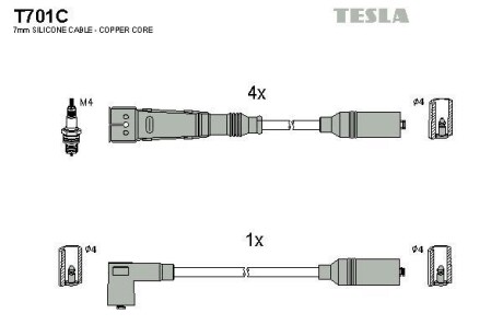 Фото автозапчасти кабель запалювання к-кт Audi 80 78-98 1,4 Tesla T701C