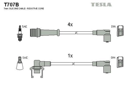 Фото автозапчастини кабель запалювання к-кт Renault 84-96 2,0 Tesla T707B