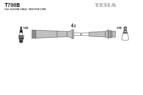 Фото автозапчасти комплект кабелiв запалювання Tesla T708B