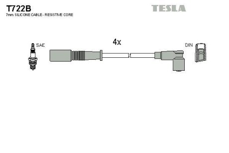 Фото автозапчастини кабель запалювання к-кт Fiat, Lancia 91- 1,1 Tesla T722B