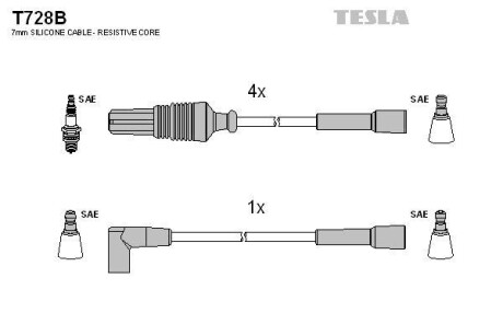 Фото автозапчасти кабель запалювання к-кт Citroen,Peugeot 84-98 1,0 Tesla T728B