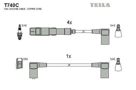 Фото автозапчастини кабель запалювання к-кт Mersedes 80-97 1,8 Tesla T740C (фото 1)