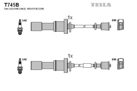 Фото автозапчасти кабель запалювання к-кт HY Santa Fe,Sonata 2.0,2.4 01- Tesla T745B