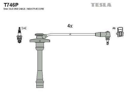 Фото автозапчасти кабель запалювання к-кт Toyota 92-00 1,6 Tesla T746P