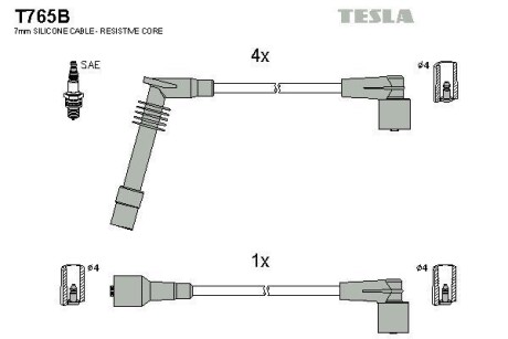 Фото автозапчасти кабель запалювання к-кт Opel Astra, Corsa 91-01 1,2 Tesla T765B