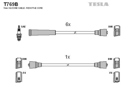 Фото автозапчастини кабель запалювання к-кт Opel 79-90 2,5 Tesla T769B