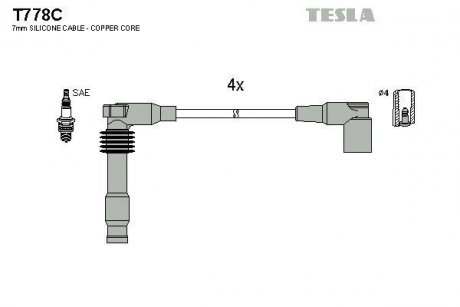 Фото автозапчасти дроти запалення, набір Tesla T778C