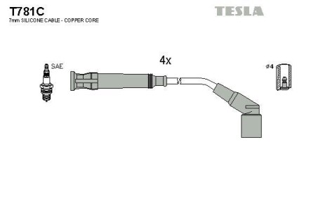 Фото автозапчастини кабель запалювання к-кт BMW E36 93-00 1,6 Tesla T781C