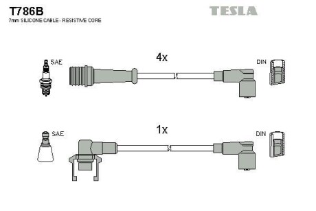 Фото автозапчастини кабель запалювання к-кт Renault 21,25 84-94 2,0 Tesla T786B