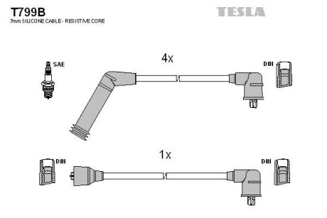 Фото автозапчастини комплект кабелiв запалювання Tesla T799B