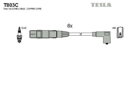 Фото автозапчасти кабель запалювання к-кт Vw Transporter 95-00 2,8 VR6 Tesla T803C