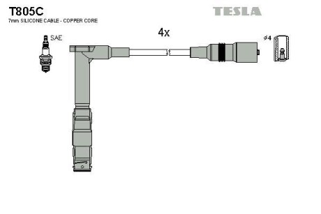 Фото автозапчасти кабель запалювання к-кт Mersedes 92-00 2,0 Tesla T805C