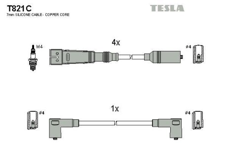 Фото автозапчасти кабель запалювання к-кт Seat,VW 88-02 1,4 Tesla T821C