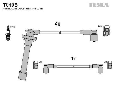 Фото автозапчастини кабель запалювання к-кт Nissan Primera P10,P11, Sunny 90-02 Tesla T849B