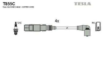 Фото автозапчасти комплект кабелiв запалювання Tesla T855C