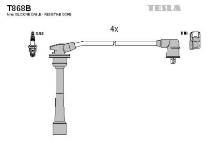 Фото автозапчасти кабель запалювання к-кт HY,Kia 96- 1,6 Tesla T868B