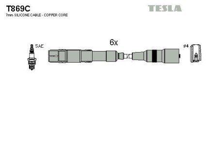 Фото автозапчастини кабель запалювання к-кт Audi 92-00 2,6 Tesla T869C