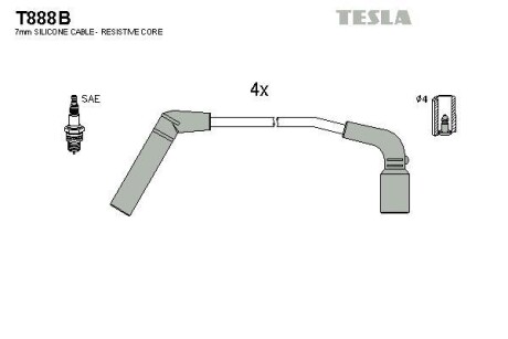 Фото автозапчасти провода свечные Матиз 1,0/Авео 1,2 (силикон) Tesla T888B