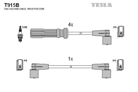 Фото автозапчасти кабель запалювання к-кт Volvo 740,940,960 85-98 2,0 Tesla T915B