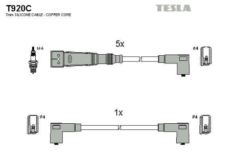 Фото автозапчастини кабель запалювання к-кт VW T4 90-03 3,5 Tesla T920C