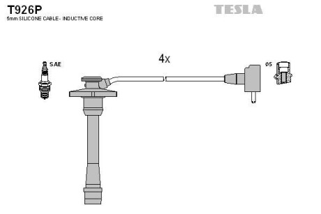 Фото автозапчастини кабель запалювання к-кт Toyota Corolla 97-00 1,4 4EFE Tesla T926P