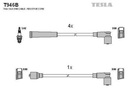 Фото автозапчастини комплект кабелiв запалювання Tesla T946B