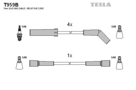 Фото автозапчастини кабель запалювання к-кт Citroen XM,Peugeot 605 89-99 2,0 Tesla T959B